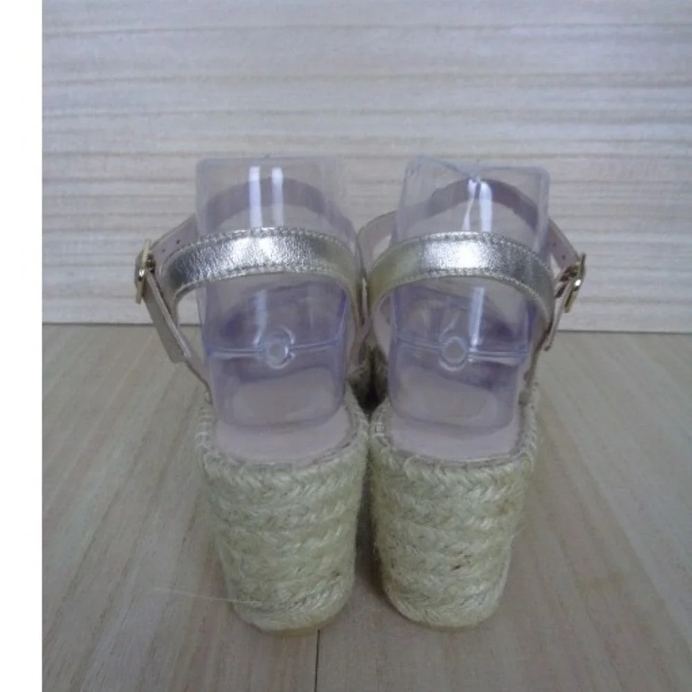 Eric Michael Women's Gold Metallic Espadrille Wedge Sandals Ankle Strap EU‎ 40